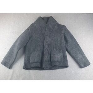 Aran Crafts Cardigan Girl XL Charcoral Merino Wool Sweater Heavyweight Knited